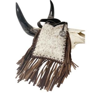 NEW Raviani Brindle Speckled Genuine Cowhide Fringe Leather Crossbody